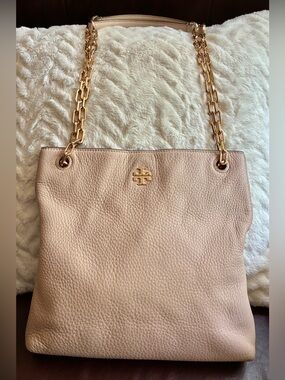 Tory Burch Blush Pebbled Leather Shoulder Bag with Gold Hardware